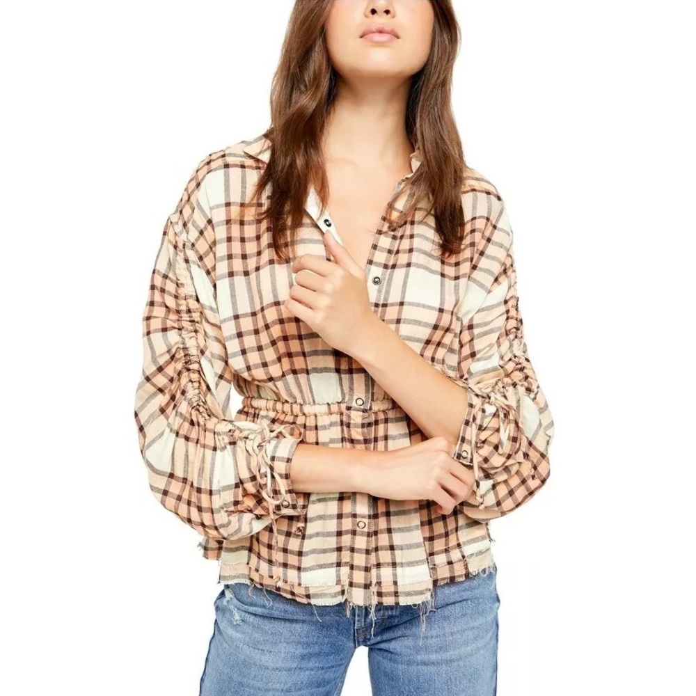 We the Free (Free People) Pacific Dawn Plaid Top Size Large